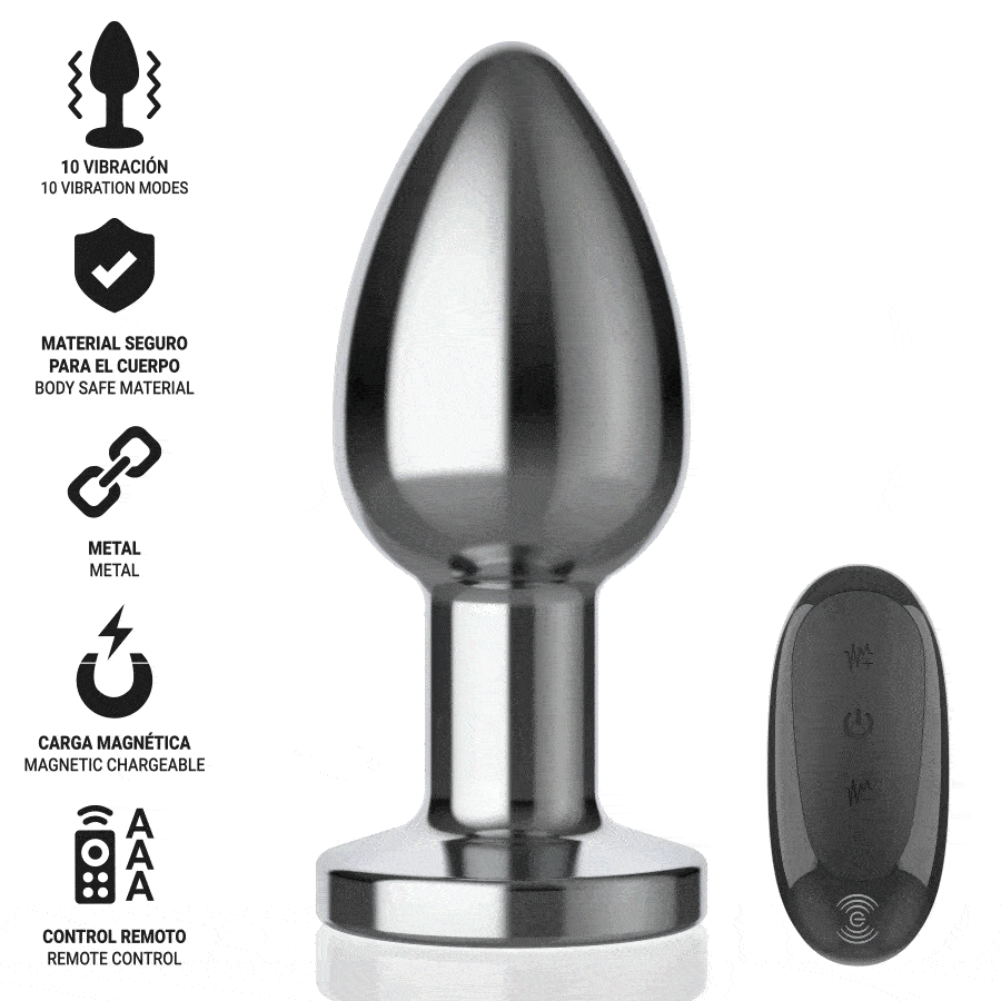 INTENSE - Analplug 10 Vibrationen Metall mit Fernbedienung L