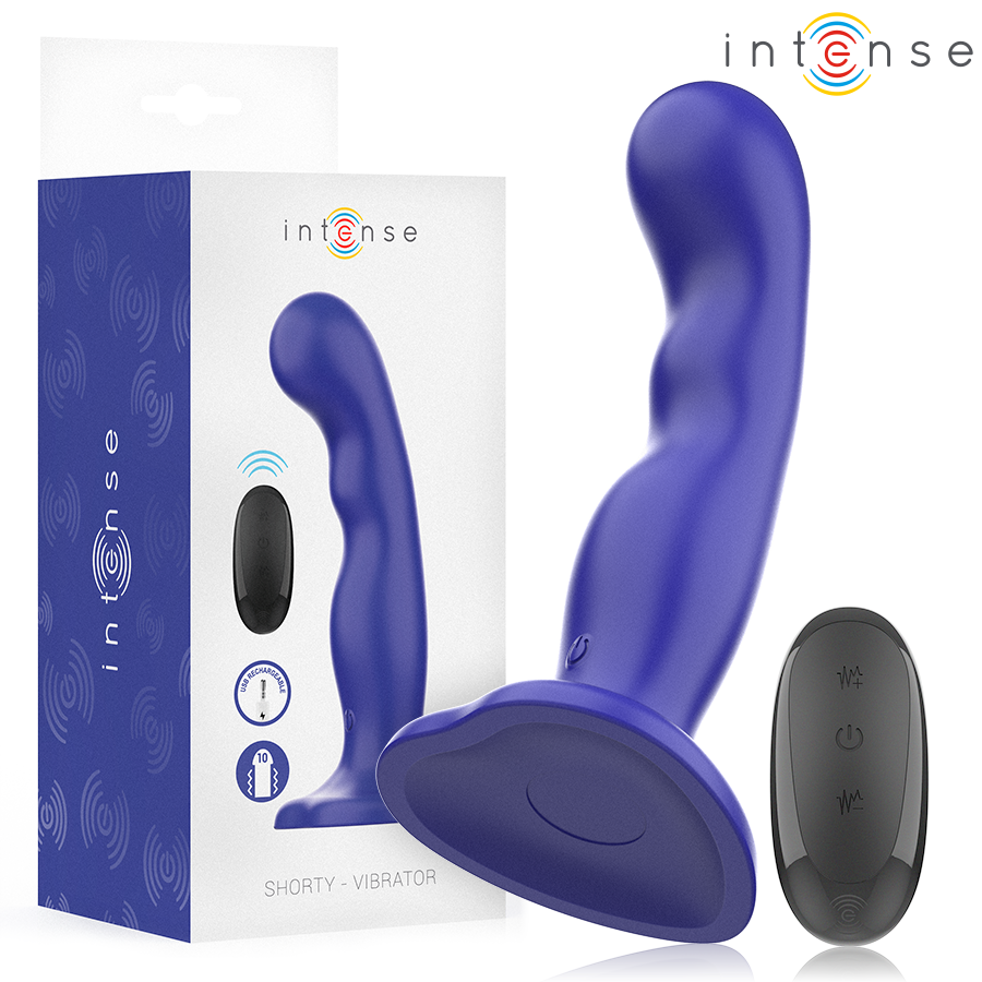 INTENSE - SHORTY VIBRATOR MIT SAUGNÄPFEN BLAU MIT FERNBEDIENUNG