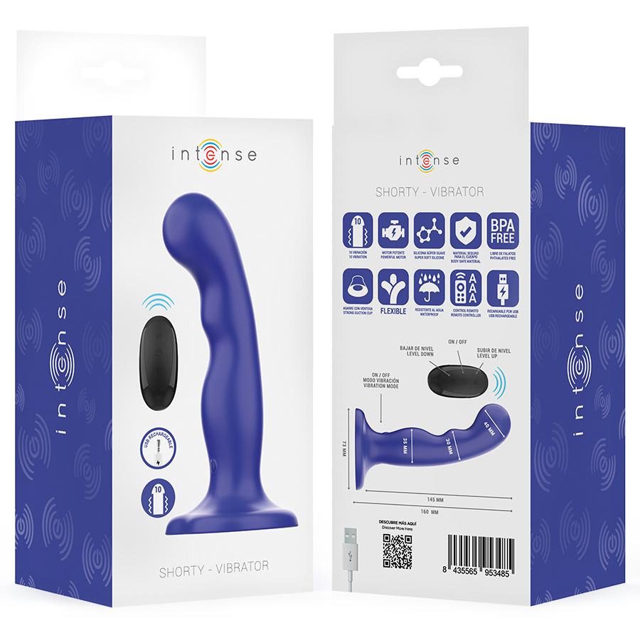 INTENSE - SHORTY VIBRATOR MIT SAUGNÄPFEN BLAU MIT FERNBEDIENUNG