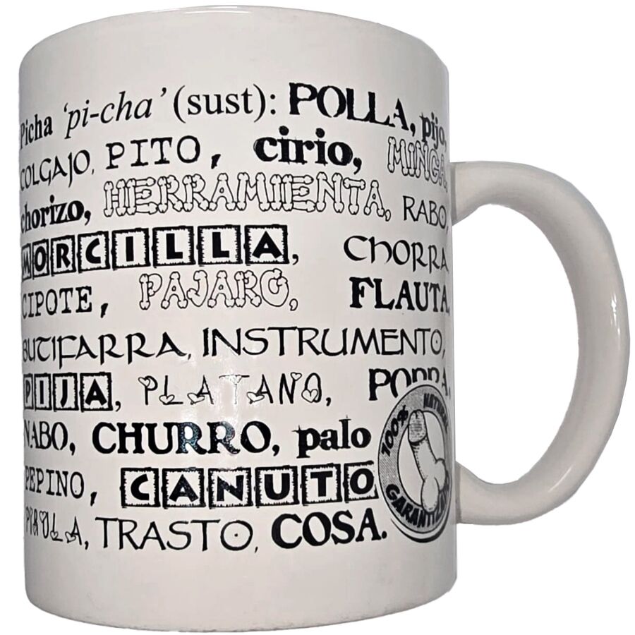 DIABLO PICANTE - Weißer Becher mit Penis-Synonymen 370 ml