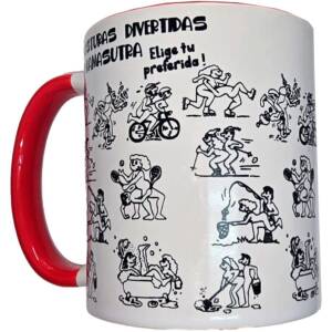 DIABLO PICANTE - Weißer Becher mit Kamasutra-Stellungen und rotem Henkel 370 ml