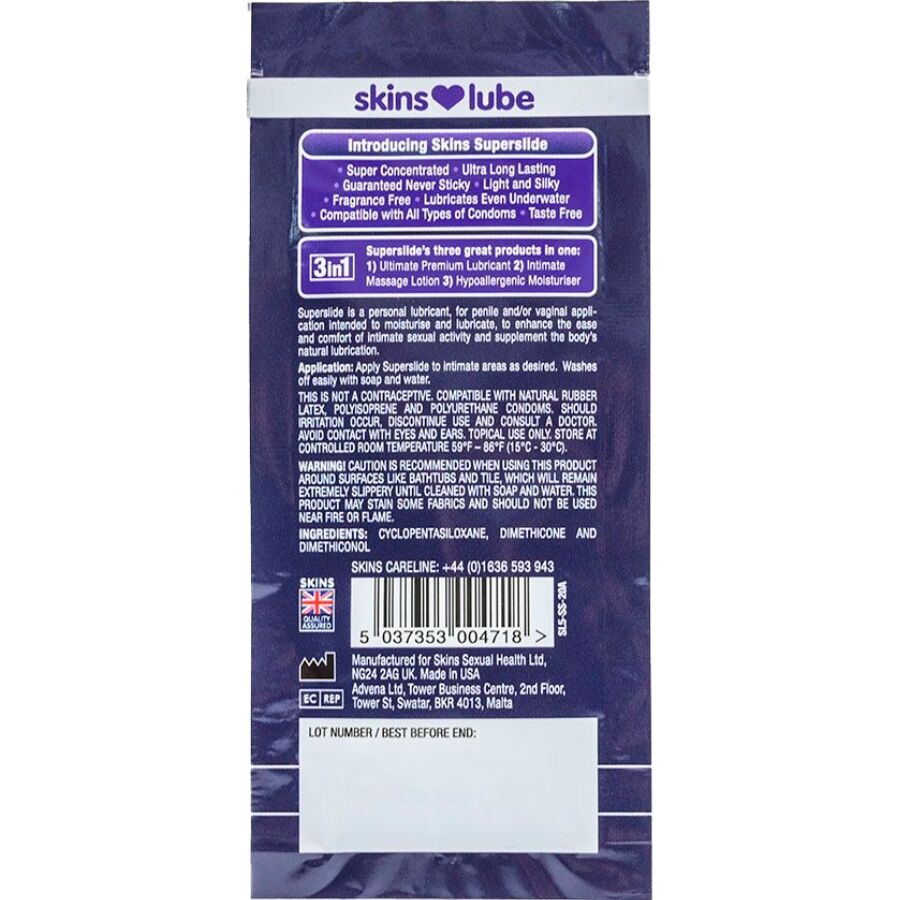 SKINS - SUPERSLIDE silikonbasiertes Gleitgel, Einzeldosis 5 ml