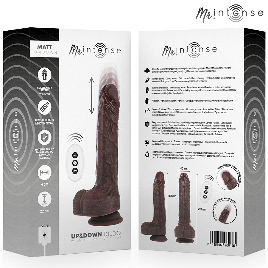 MR INTENSE – MATTE REALISTISCHE MULTIFUNKTIONSMOTOR MIT VIBRATION, AUF- UND AB-FERNBEDIENUNG, 22 CM – O – 4 CM