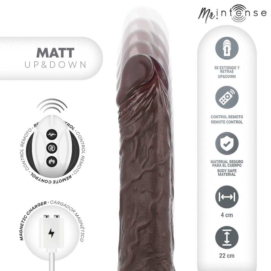 MR INTENSE – MATTE REALISTISCHE MULTIFUNKTIONSMOTOR MIT VIBRATION, AUF- UND AB-FERNBEDIENUNG, 22 CM – O – 4 CM