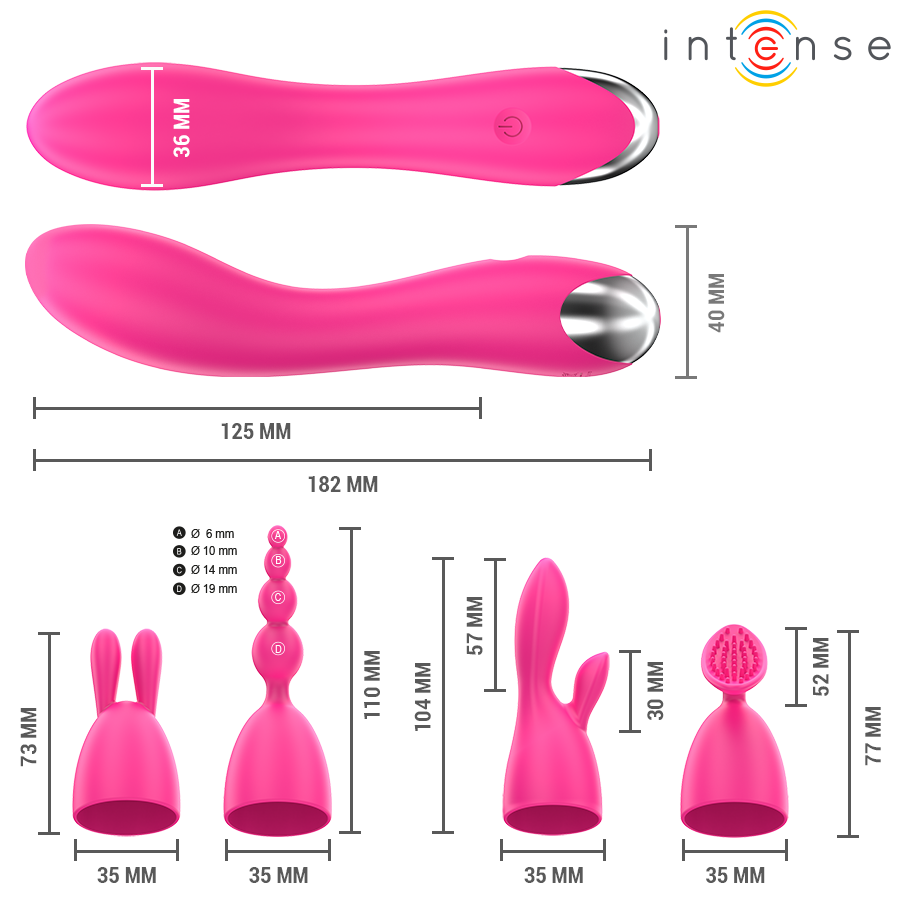 INTENSE - CHER VIBRATOR MIT 20 MUSTERN UND AUSTAUSCHBAREN AUFSÄTZEN
