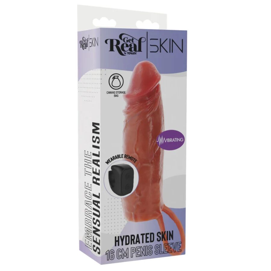 GET REAL - Feuchtigkeitsspendende Silikon-Vibrations-Penishülle in Karamell, 16 cm