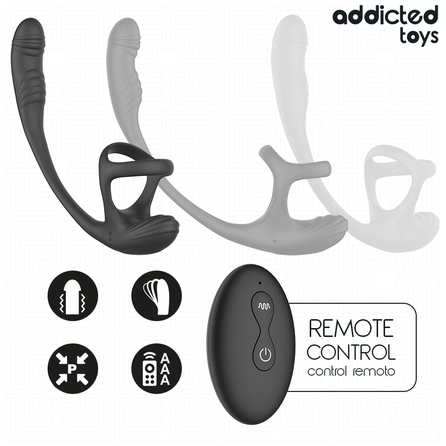 ADDICTED TOYS - Analplug mit Vibration, 360°-Welle und Hodenstimulator