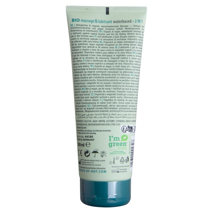 HOT - BIO-MASSAGE- UND GLEITMITTEL AUF WASSERBASIS 2 IN 1 200 ML