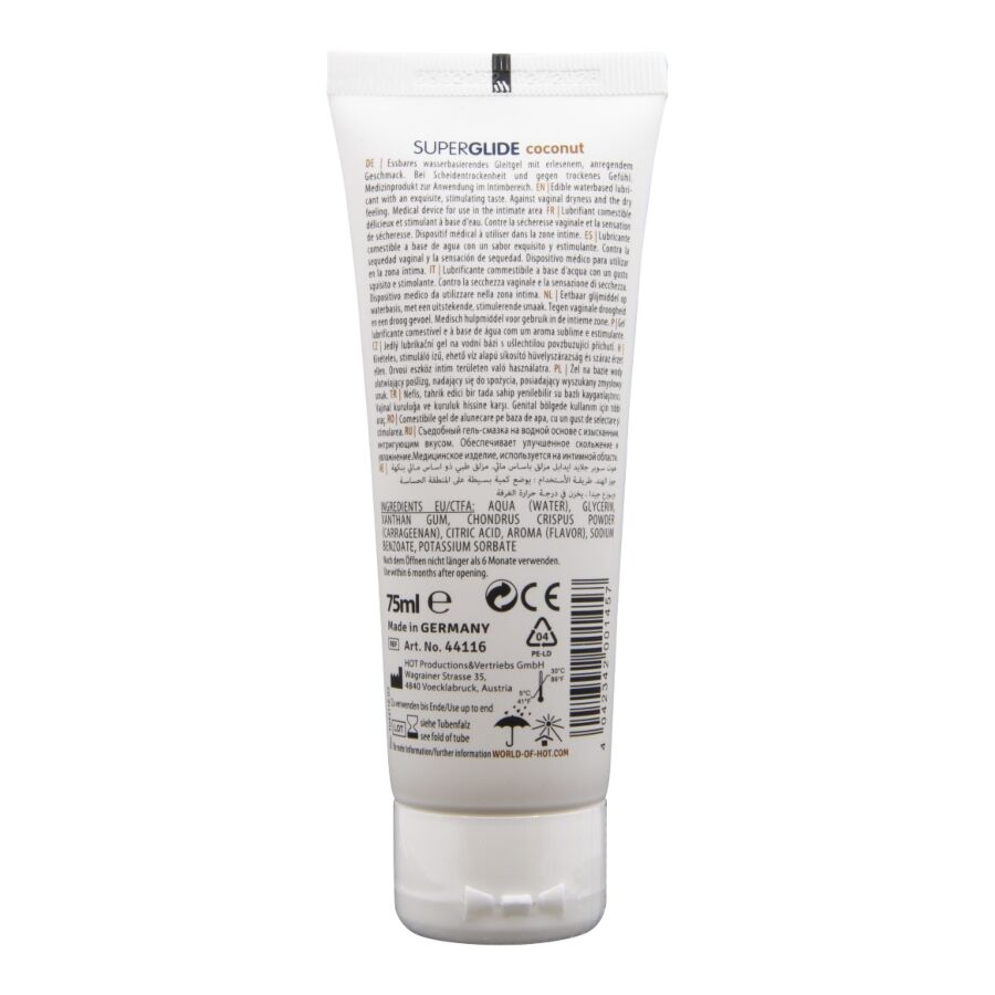 HOT - SUPERGLIDE essbares Gleitmittel auf Wasserbasis, Kokosnuss, 75 ml