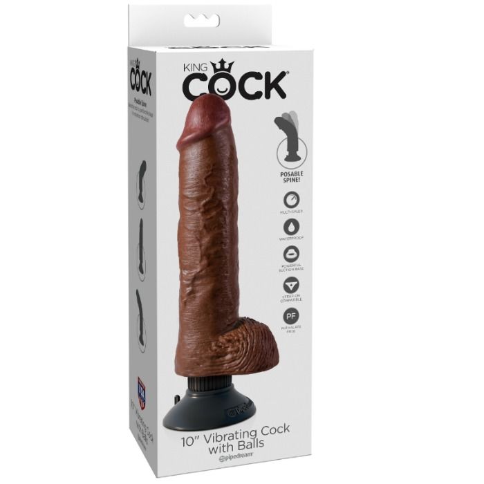 KING COCK - Vibratordildo mit Hoden 25,5 cm braun