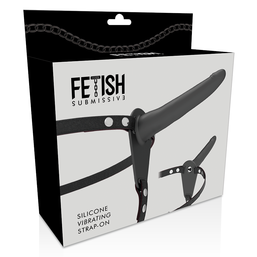 FETISH SUBMISSIVE HARNESS - Schwarzer Silikonvibrator 15 cm