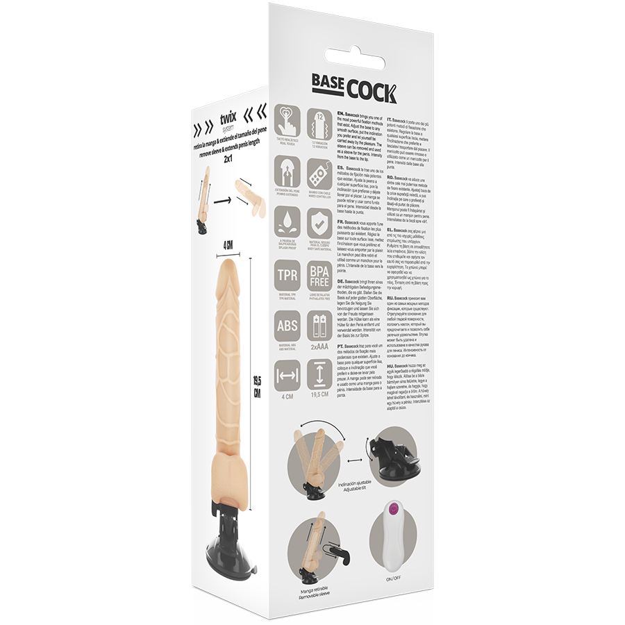 BASECOCK - Realistischer Vibrator mit Fernbedienung, natürlich mit Hoden, 19,5 cm -O- 4 cm