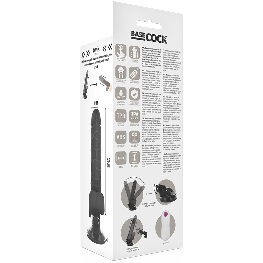 BASECOCK - Realistischer Vibrator mit Fernbedienung Schwarz mit Hoden 19,5 cm -O- 4 cm