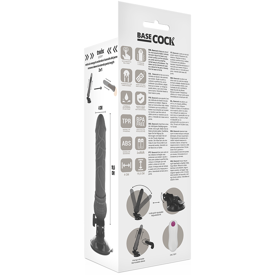 BASECOCK - Realistischer Vibrator mit Fernbedienung Schwarz 19,5 cm -O- 4 cm