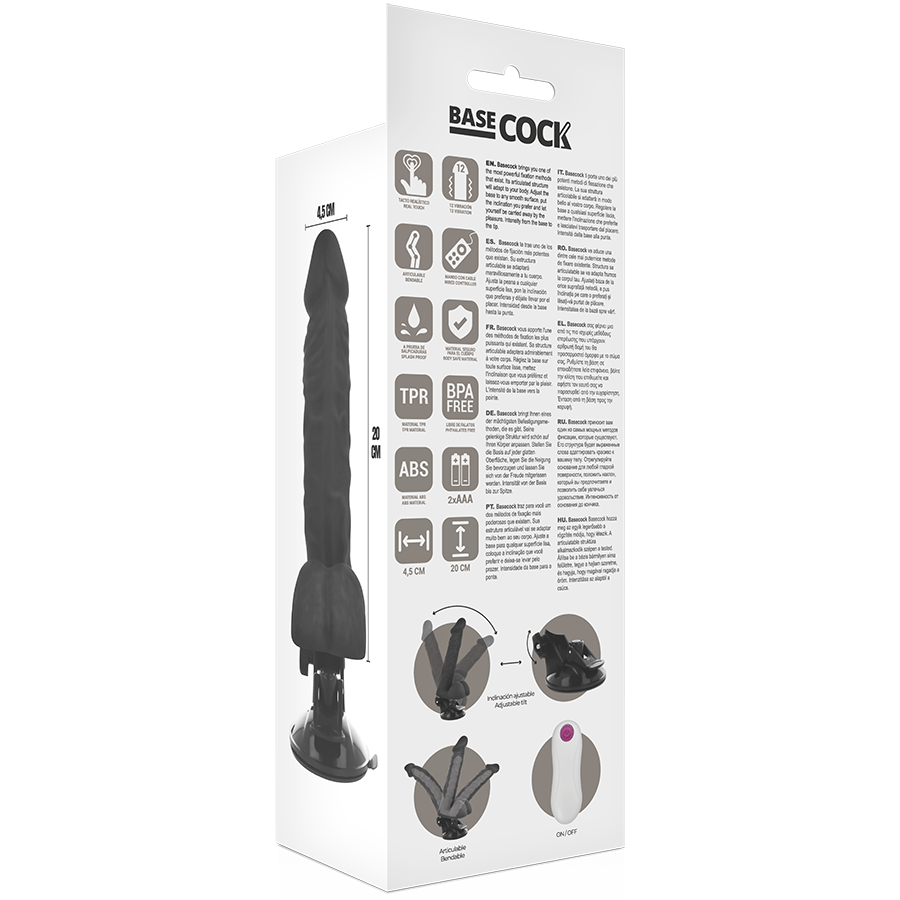 BASECOCK - Artikulierbarer Vibrator mit Fernbedienung Schwarz 20 cm -O- 4,5 cm
