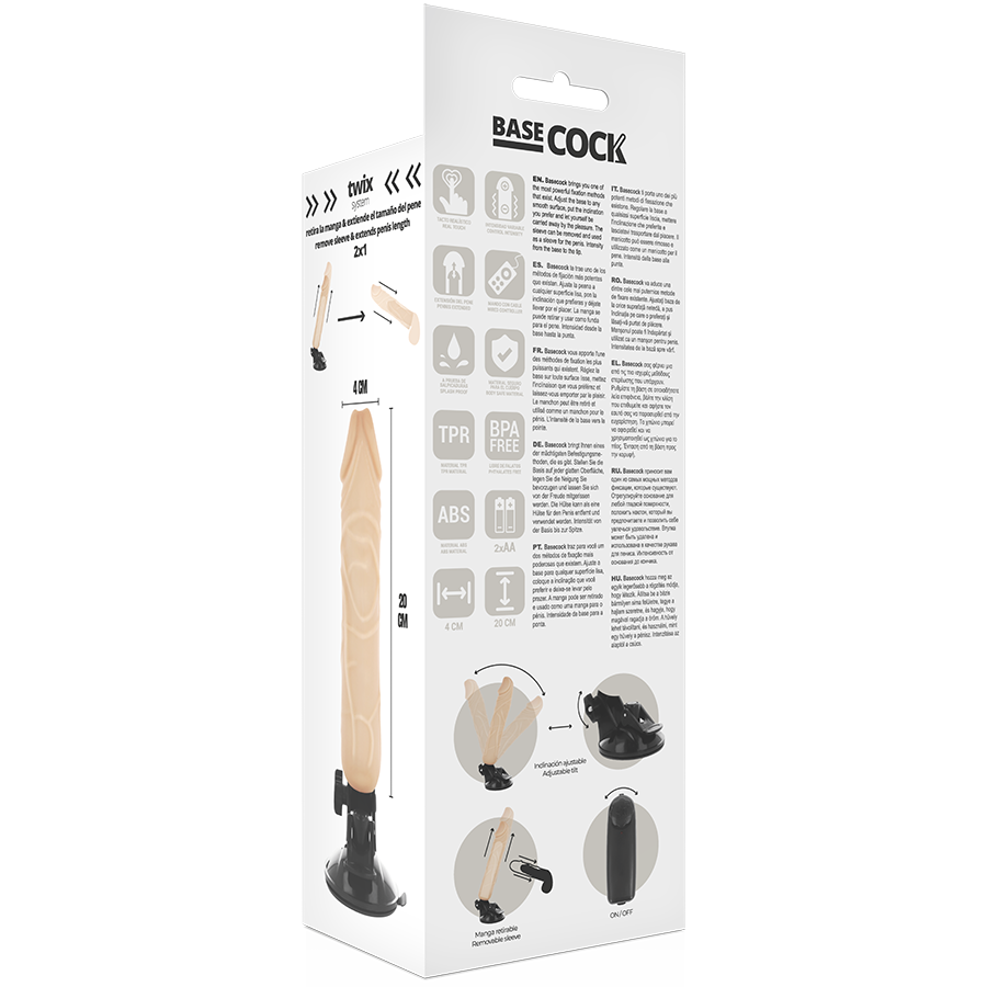 BASECOCK - Realistischer Vibrator mit Fernbedienung, natürliche 20 cm -O- 4 cm