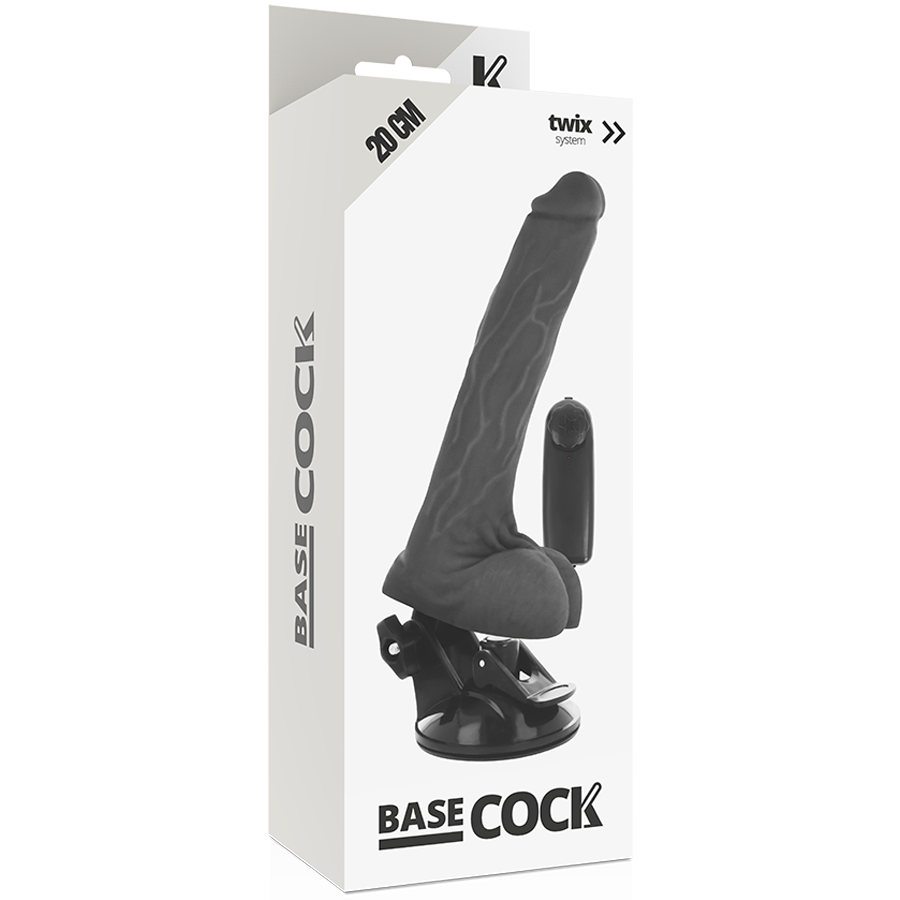 BASECOCK - Realistischer Vibrator mit Fernbedienung Schwarz mit Hoden 20 cm -O- 4 cm