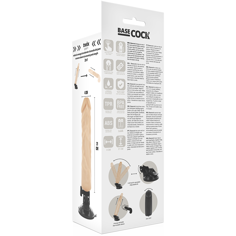 BASECOCK - Realistischer Vibrator mit Fernbedienung, natürliche 21 cm -O- 4 cm