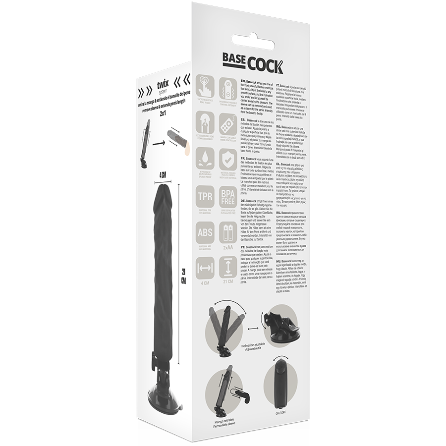BASECOCK - Realistischer Vibrator mit Fernbedienung Schwarz 21 cm -O- 4 cm