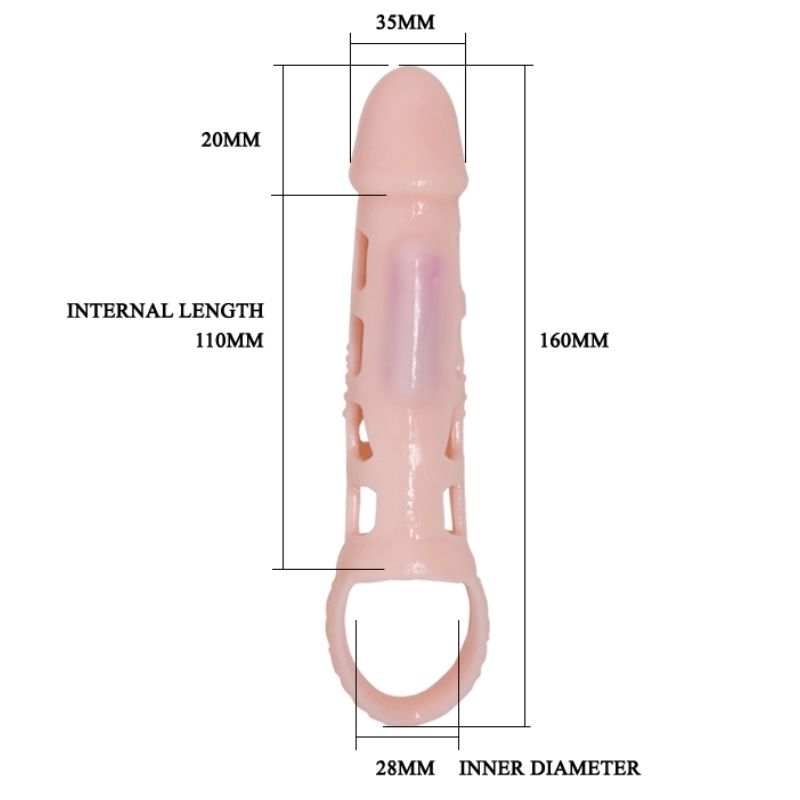 BAILE - Penisverlängerungshülle mit Vibration und natürlichem Gurt 13,5 cm
