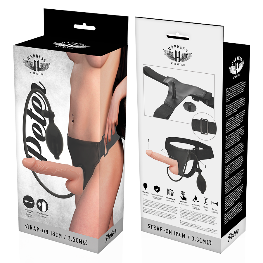 HARNESS ATTRACTION - RNES PETER mit aufblasbarem Penis 18 cm -O- 3,5 cm