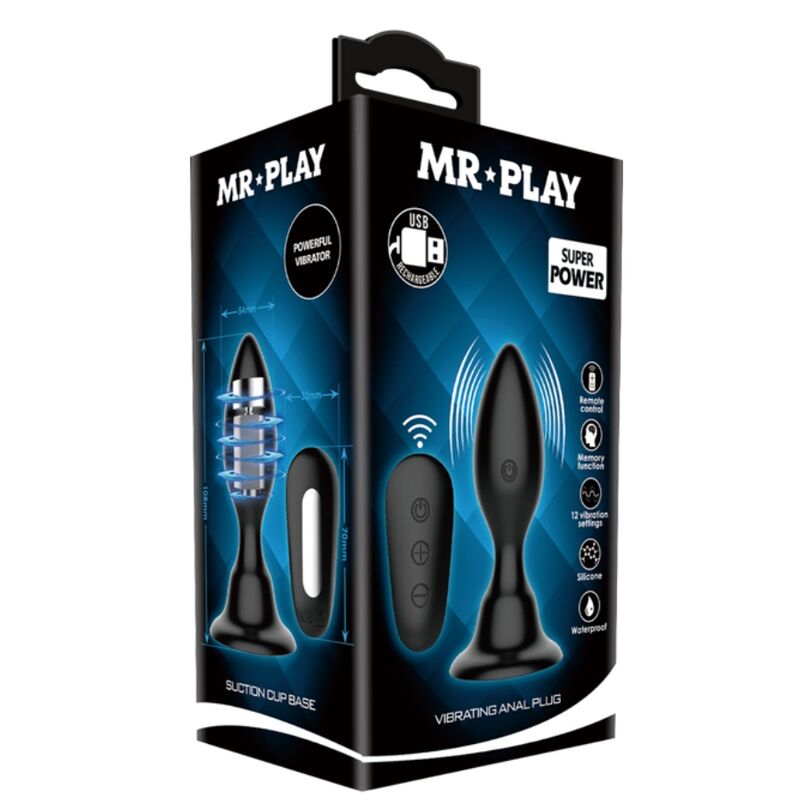 MR PLAY - Analplug mit Vibration, schwarze Fernbedienung