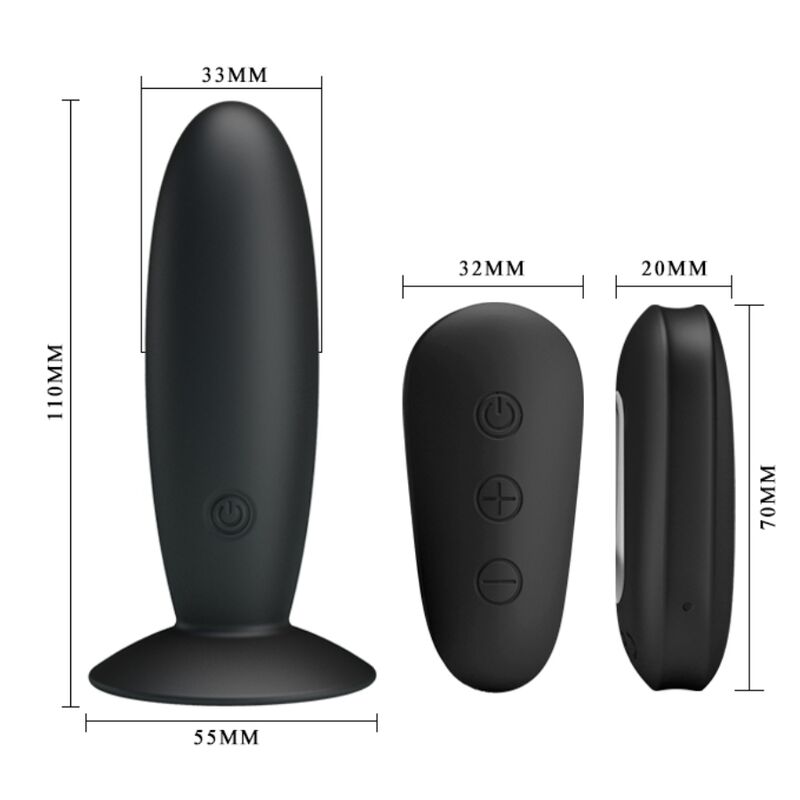 MR PLAY - Analplug mit Vibration, schwarze Fernbedienung