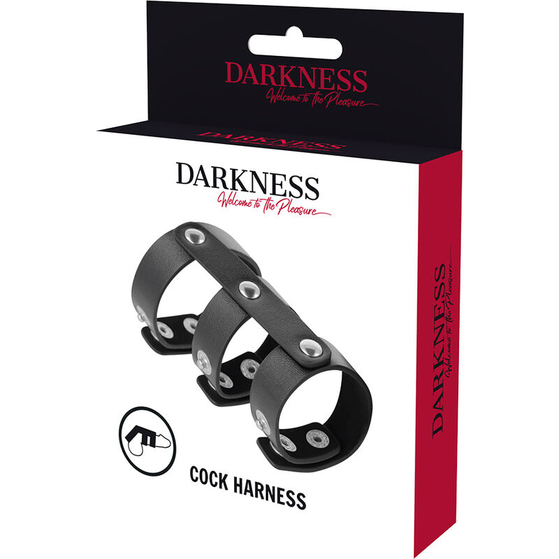 DARKNESS - Verstellbarer Doppel-Penis- und Hodenring aus Leder