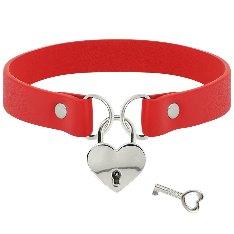 COQUETTE CHIC DESIRE - ROTE HALSKETTE AUS VEGANEM LEDER MIT HERZ-ACCESSOIRE UND SCHLÜSSEL