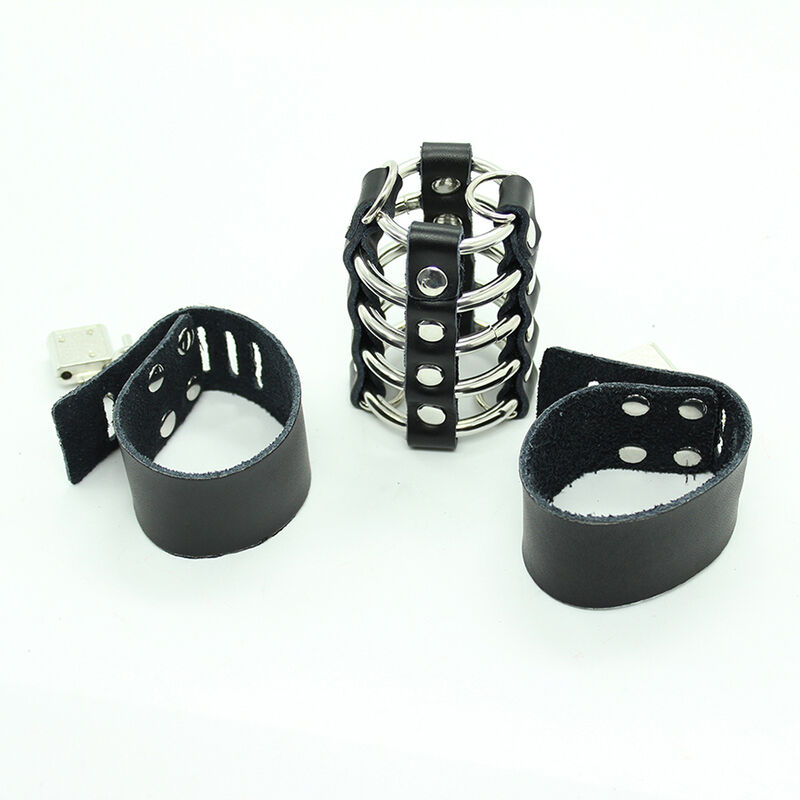 OHMAMA FETISH - Peniskäfig mit Metallringen und Lederriemen