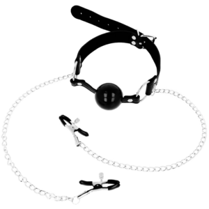 OHMAMA FETISH - Schwarze Ballknebel mit Nippelklemmen