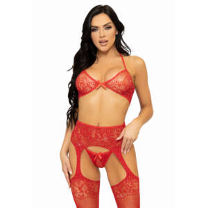 DREITEILIGES SET BH, STRING UND STRUMPF, EINE GRÖSSE - ROT