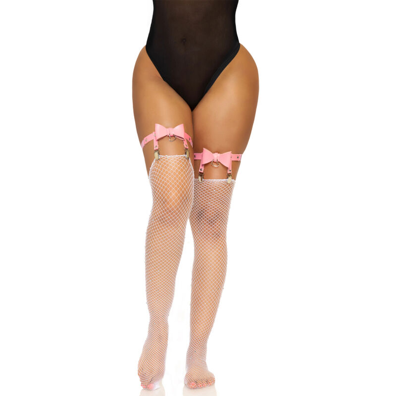 LEG AVENUE - Veganes Leder-Oberteil, hohes Garter, Einheitsgröße - Rosa