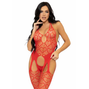 NETZSTRUMPFHALTER-BODYSTOCKING, EINE GRÖSSE - ROT