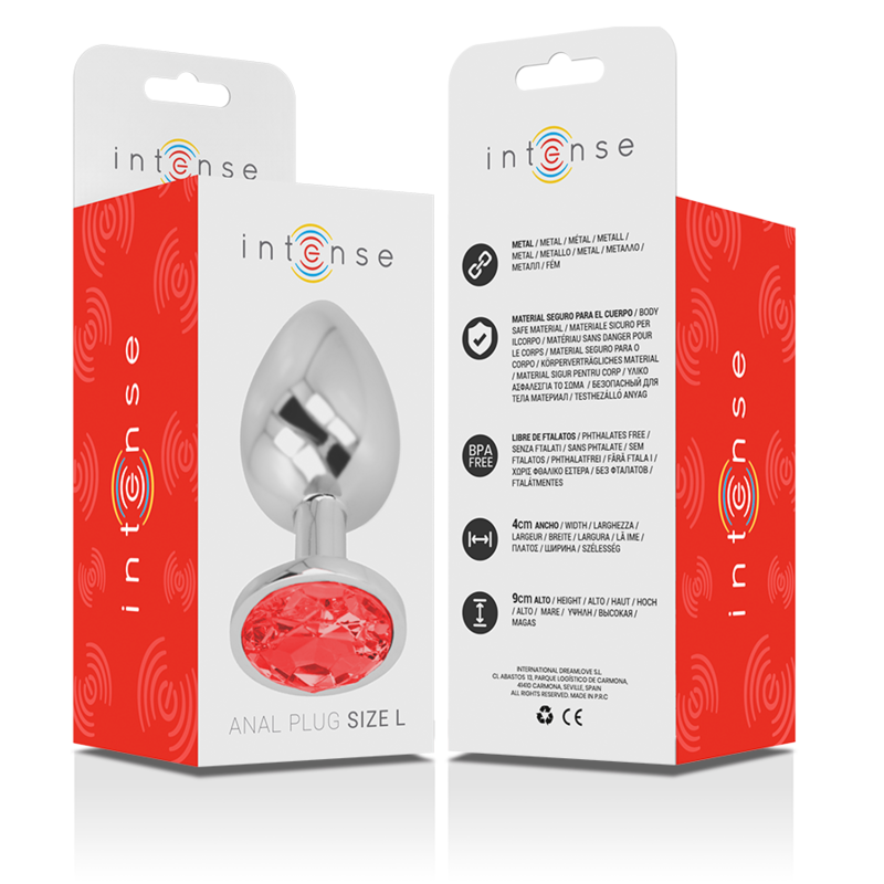 INTENSE - Analplug aus Aluminium mit rotem Kristall, Größe L