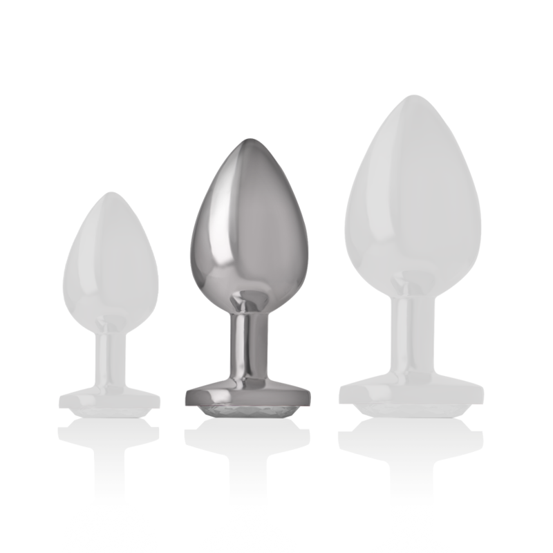 INTENSE - Aluminium-Metall-Analplug mit silbernem Kristall, Größe M