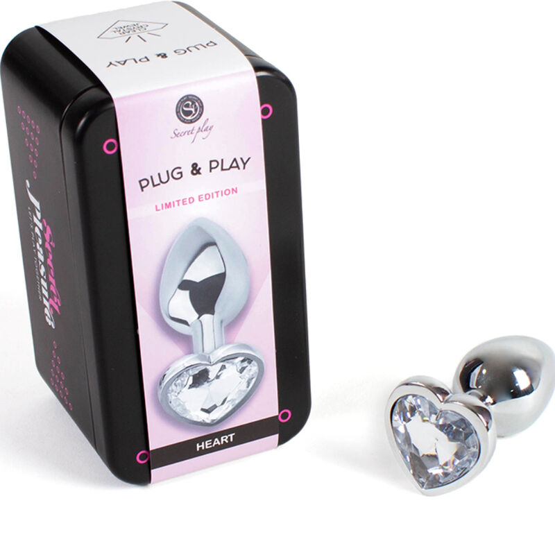 SECRETPLAY - Analplug aus Metall, klares Kristallherz, kleine Größe 7 cm