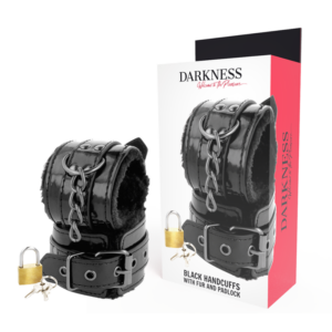 DARKNESS - Schwarze, verstellbare Lederhandschellen mit Vorhängeschloss