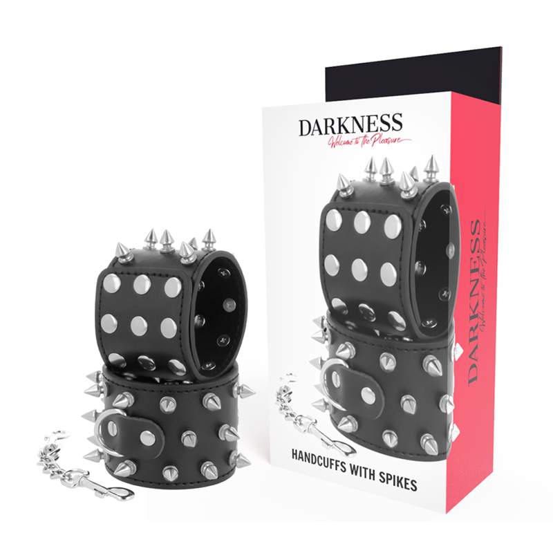 DARKNESS - SKULLS AND BONES Schwarze Handschellen mit Spikes