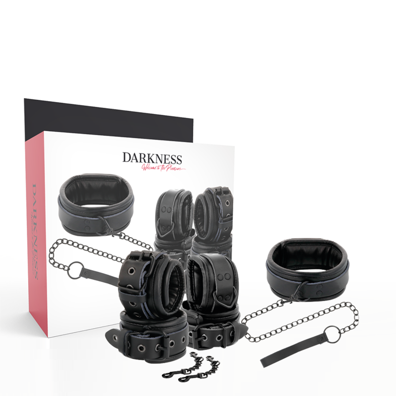 DARKNESS - Handschellen und Kragen aus schwarzem Leder