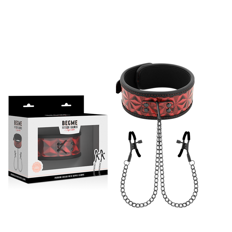 BEGME - ROTE EDITION HALSBAND MIT NIPPELKLEMMEN UND NEOPRENFUTTER