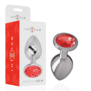 INTENSE - Metall-Analplug mit rotem Kristall Größe M