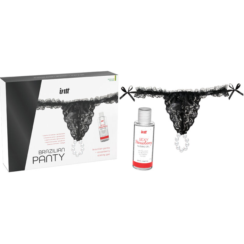 INTT RELEASES - Brasilianisches schwarzes Höschen mit Perlen und Gleitgel 50 ml