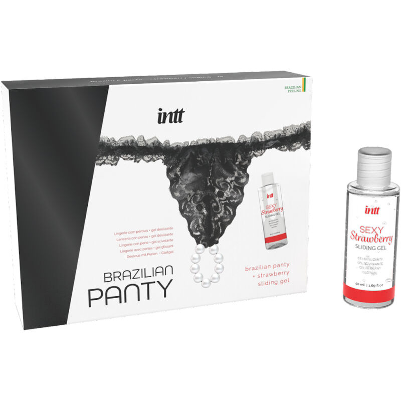 INTT RELEASES - Brasilianisches schwarzes Höschen mit Perlen und Gleitgel 50 ml