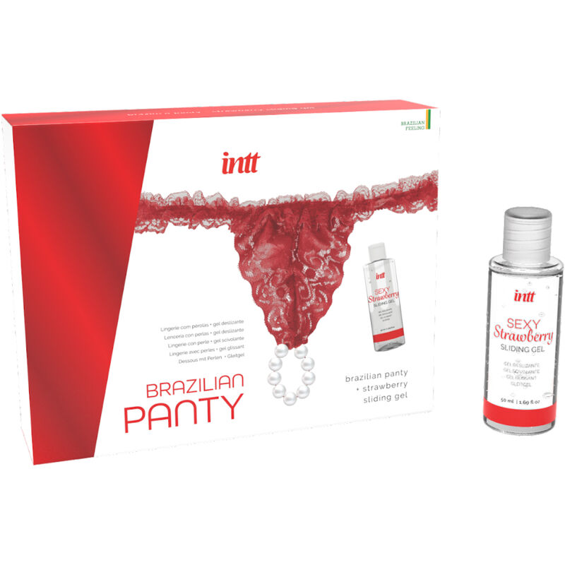 INTT RELEASES - Brasilianisches rotes Höschenset mit Perlen und Gleitgel 50 ml