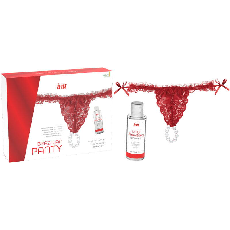 INTT RELEASES - Brasilianisches rotes Höschenset mit Perlen und Gleitgel 50 ml