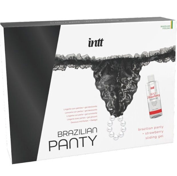 INTT RELEASES - Brasilianisches schwarzes Höschen mit Perlen und Gleitgel 50 ml