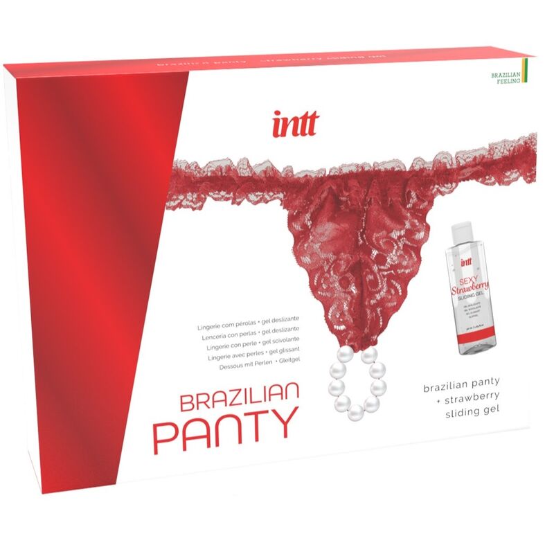INTT RELEASES - Brasilianisches rotes Höschenset mit Perlen und Gleitgel 50 ml