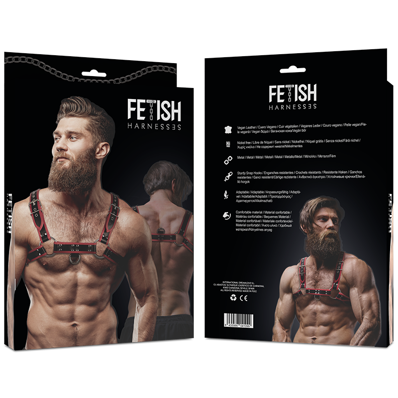FETISH SUBMISSIVE ATTITUDE - Brustharness aus Ökoleder für Herren Schwarz/Rot