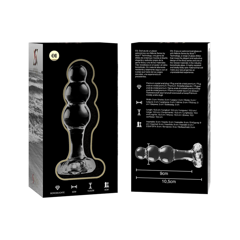 NEBULA SERIES BY IBIZA - Modell 1 Stecker aus Borosilikatglas, transparent, 10,5 cm -O- 3 cm